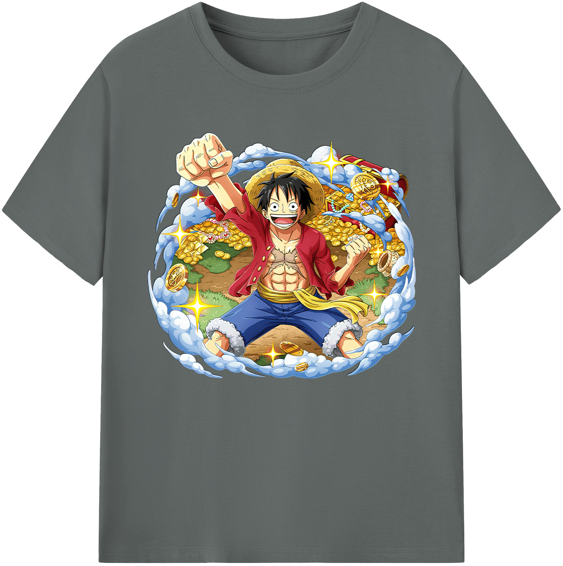 ワンピース モンキー・D・ルフィ ONE PIECE Monkey D. Luffy 綿100％ メンズ半袖Tシャツ｜肌触りやわらか＆通気性